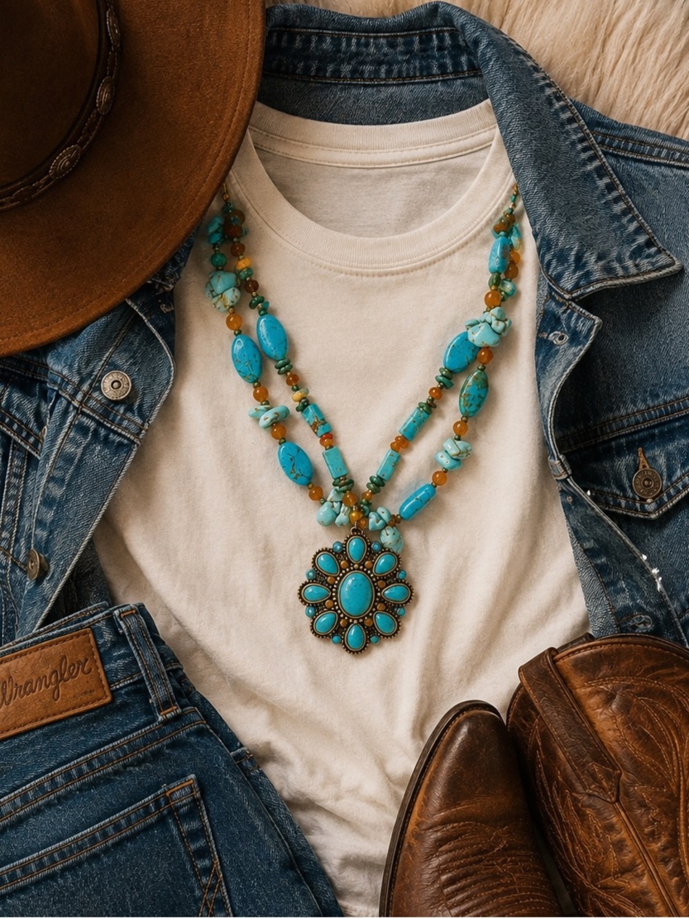 Turquoise Statement Necklace | Southwestern Style | Semiprecious Stone | Pendant